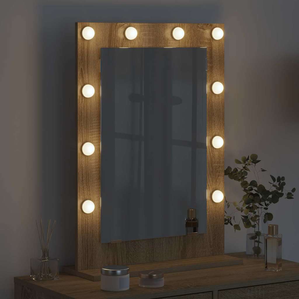 Vanity Mirror with LED Strip Lights Sonoma Oak 70 x 50 x 18 cm